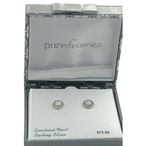 Sterling Silver Simulated Opal Stud Earrings